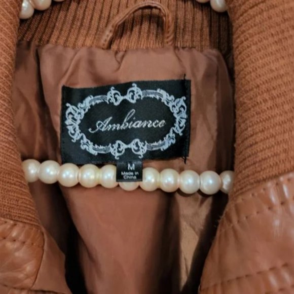 Ambiance Women Brown Faux Leather Jacket M 2 Pockets Zip up - Picture 3 of 3